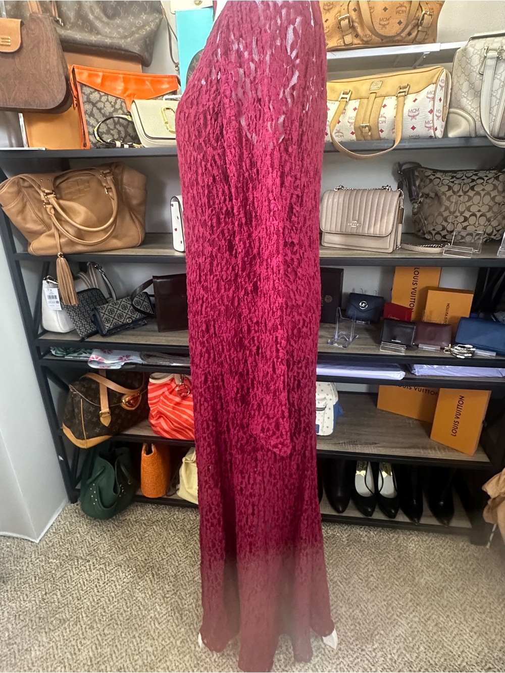 NWT Loft Size Large Lace Maxi Dress Vintage Burgundy Wedding Boho Romantic - Picture 4 of 11